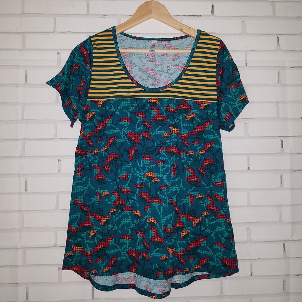 Teal & Striped Lularoe Classic Tee